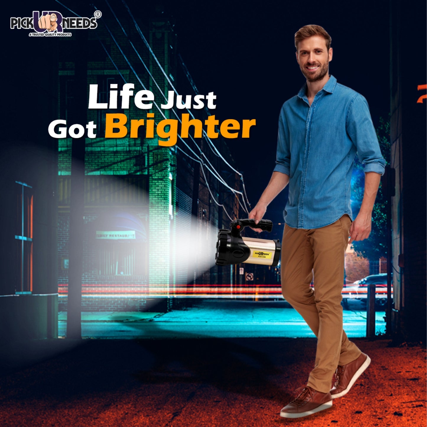 Pick Ur Needs 250W Kissan Long Range Rechargeable Emergency Search Torch | High Power LED Spotlight | 4500mAh Lithium Battery | Handheld Torch with Charger