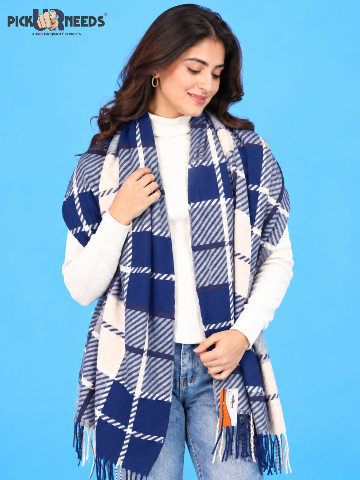 Pick Ur Needs Women's Winter Shawl & Muffler Soft Warm Checkered Printed Stole with Tassels Stylish Neck Wrap Scarf for Women & Girls