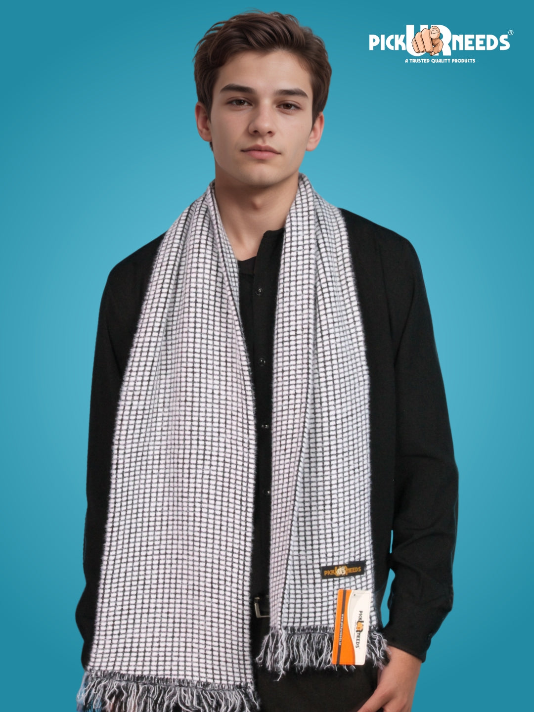 Pick Ur Needs Soft Warm Woolen Premium Winter Muffler for Men Scarf with Stylish Check Pattern Long & Comfortable Cold Weather Neck Wrap
