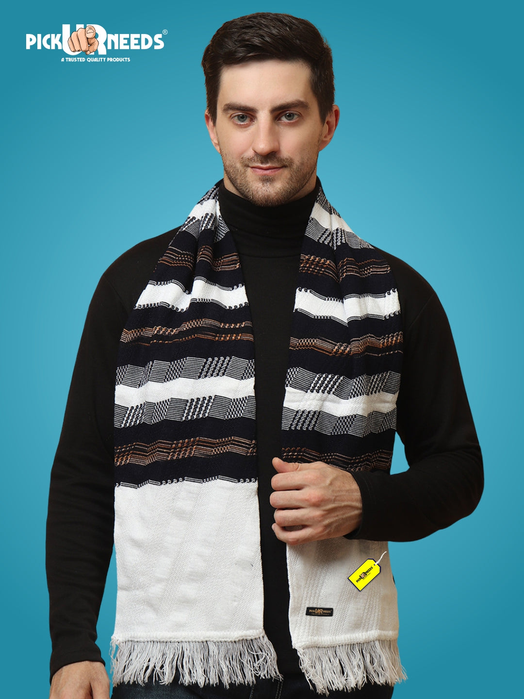 Pick Ur Needs Soft Warm Wool Blend Scarf Premium Knitted Winter Muffler for Men with Stylish Geometric Pattern Trendy Casual & Formal Winter Wear Mufflers