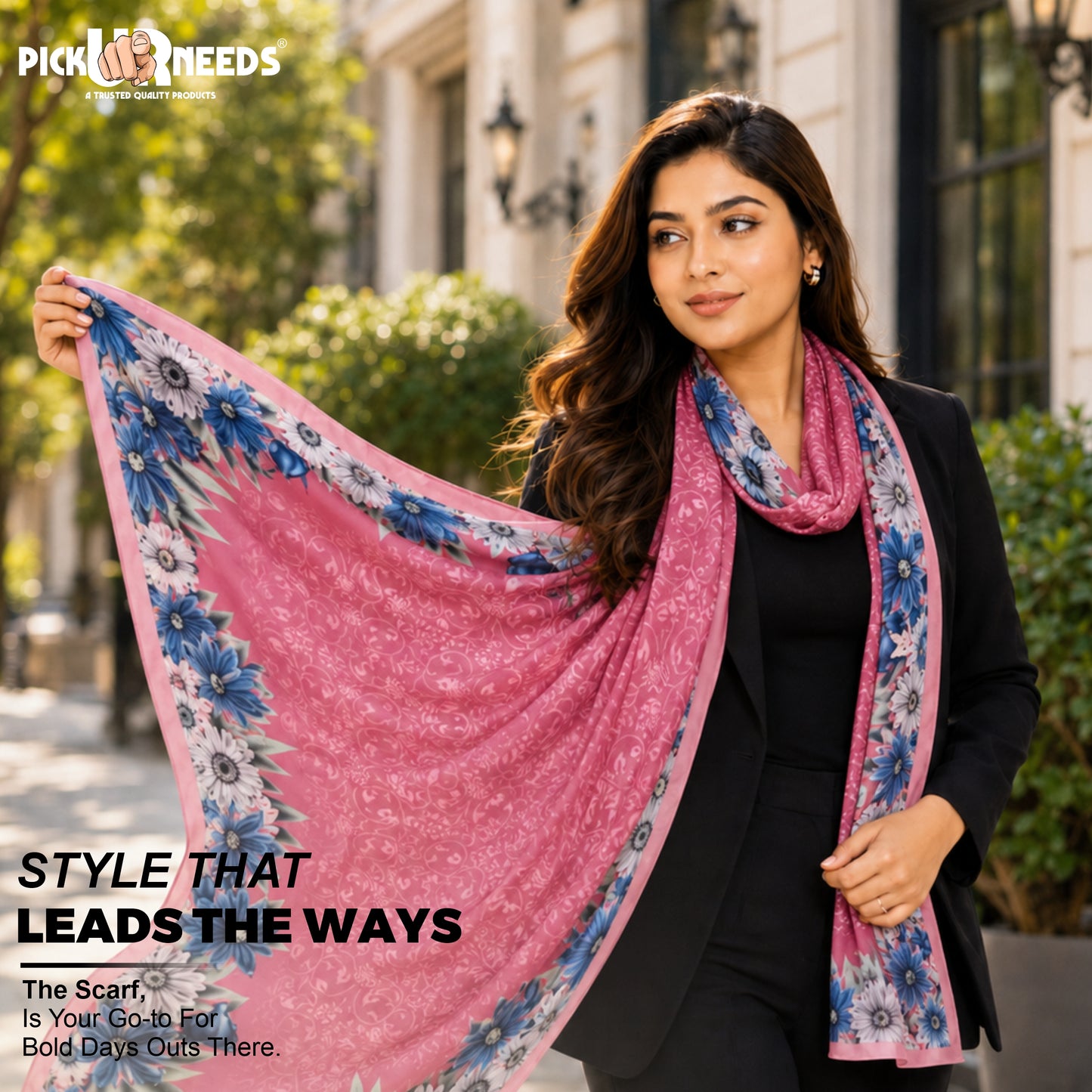 Pick Ur Needs Premium Summer Satin Silk Floral Printed Scarf for Womens & Girls Neck, Head, Shoulder Wrap Stole