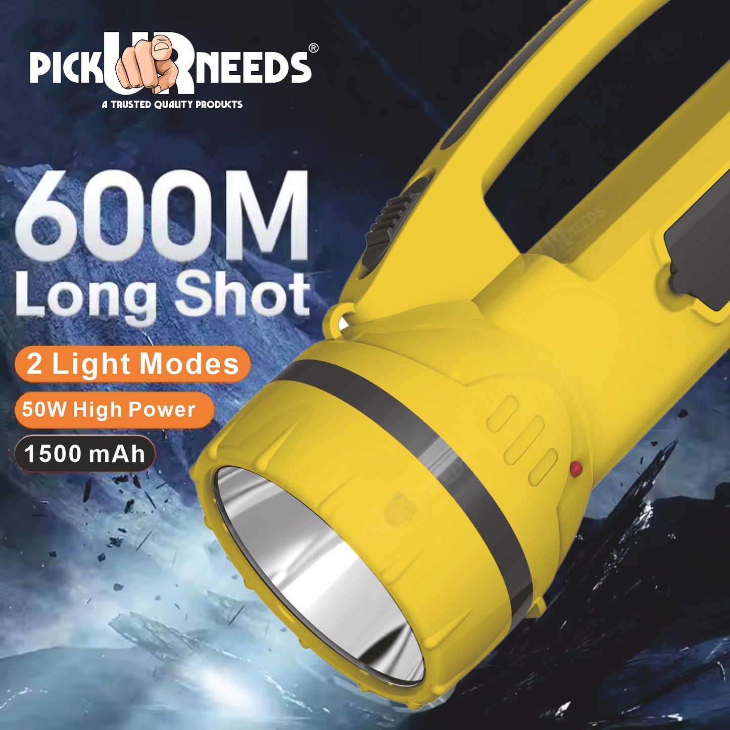 Pick Ur Needs 50W Long Range Rechargeable Search Laser with 1500mAh Battery, 18 SMD Bright 8 hrs Torch Emergency Light  (Yellow)