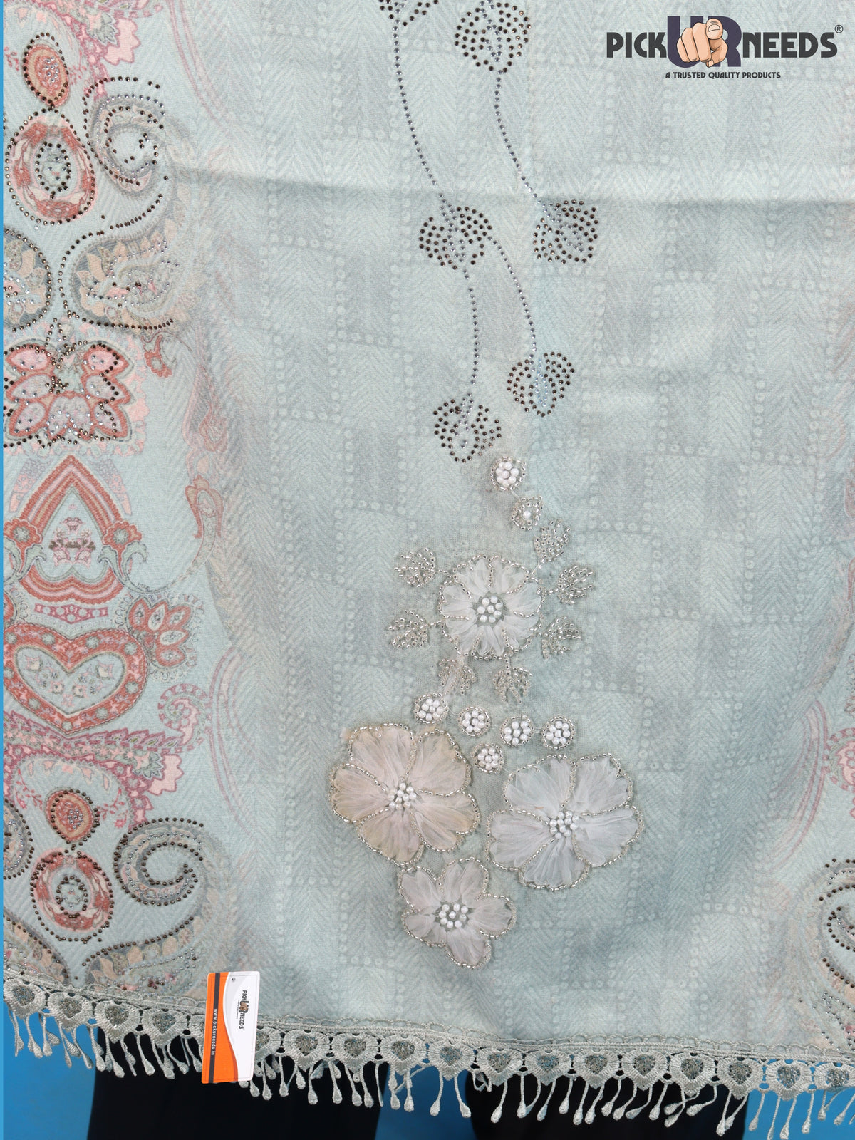 Pick Ur Needs Womens Designer Winter Elegant Floral Embellished Paisley Print Girls Shawl with Decorative Fringe Border