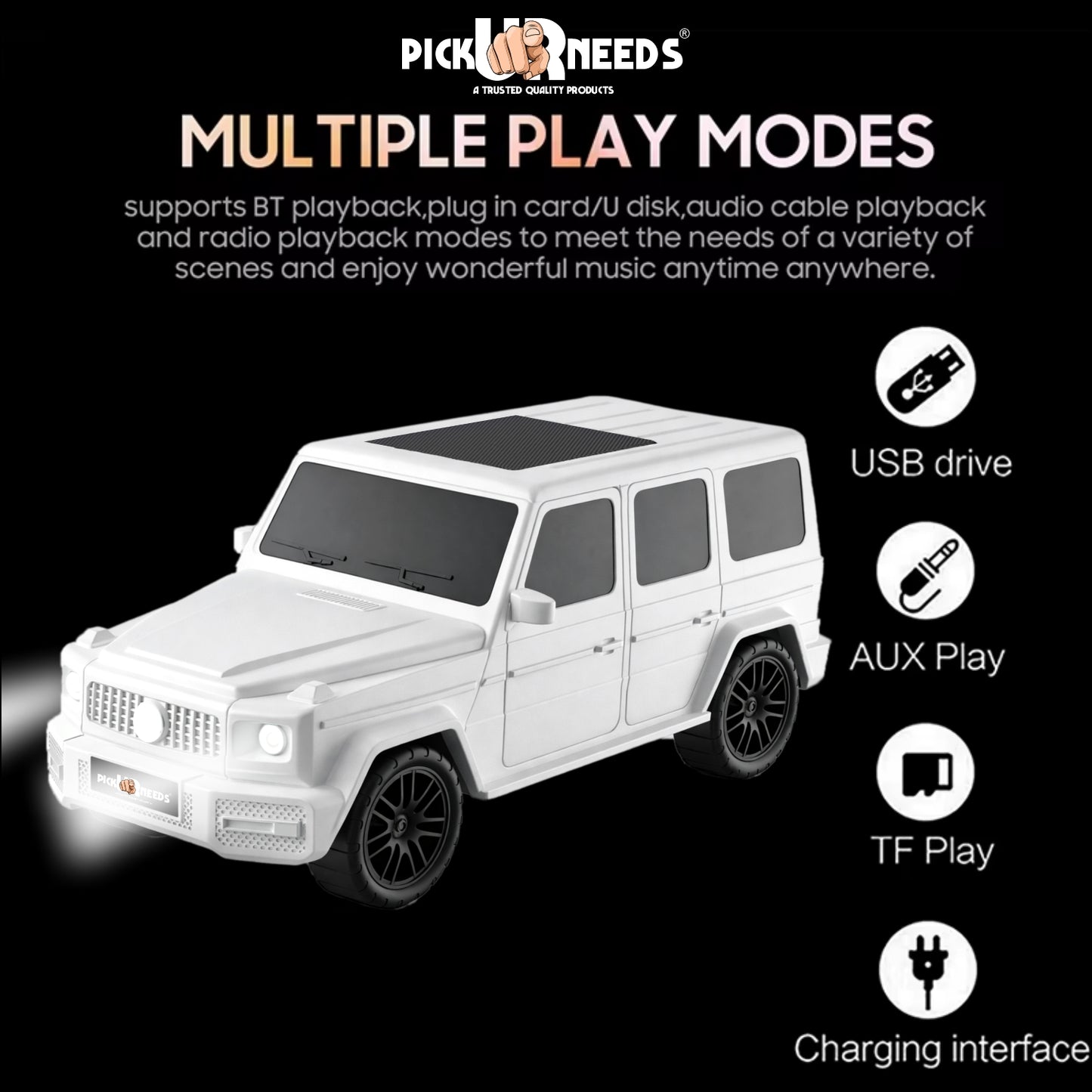 Pick Ur Needs Reachargebale Car Shape Wireless Bluetooth Speaker 10W with 1200mAh Battery, Multi-Play Modes BT/USB/AUX/TF, SUV Design Portable Speaker