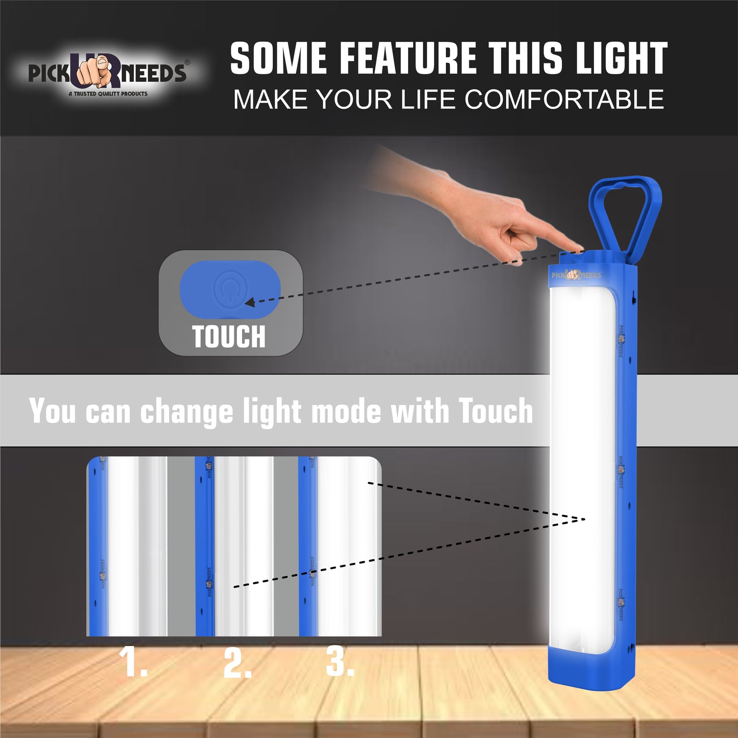 Pick Ur Needs Chargeable Emergency Light With Touch Sensor On / Off 2 High Brightness LED Tube 5 hrs Lantern Emergency Light