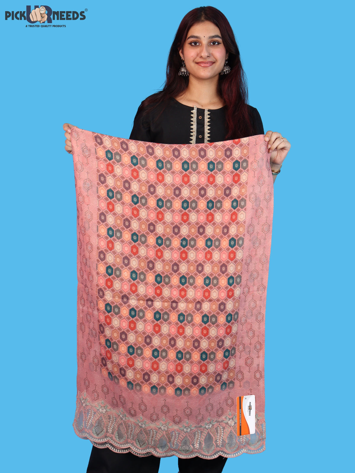 Pick Ur Needs Premium Stylish Womens & Girls Elegant Woolen Shawl Soft Warm Printed Stole with Lace Tassels