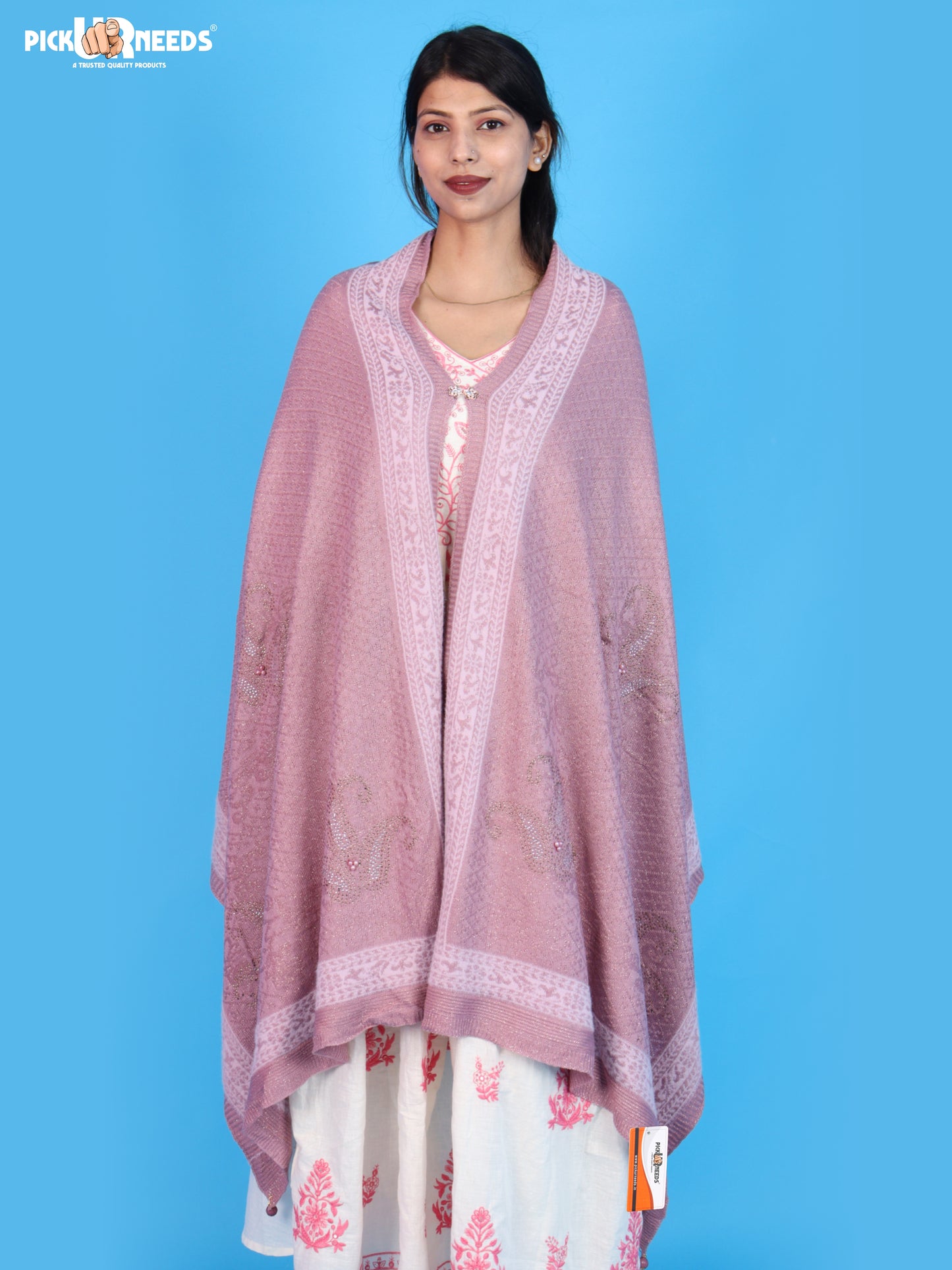 Pick Ur Needs Women’s Winter Shawl with Elegant Floral Pattern & Decorative Border Soft Warm Fashion Wrap for Women & Girls