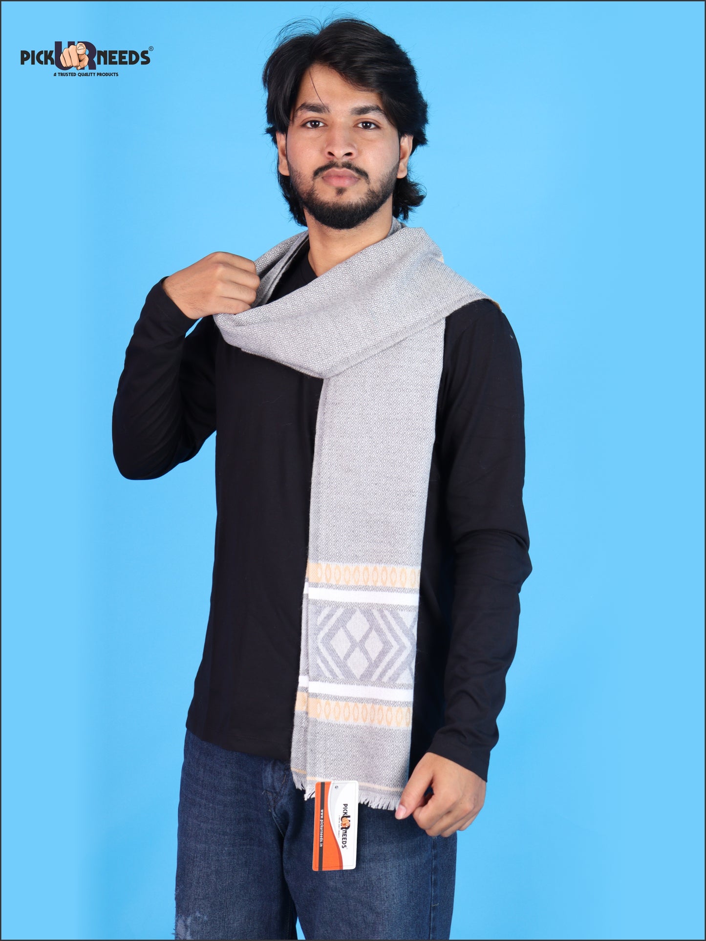 Pick Ur Needs Kullu Muffler for Men & Boys Traditional Woolen Winter Scarf with Elegant Woven Pattern & Fringed Ends Soft Warm Stole for Men