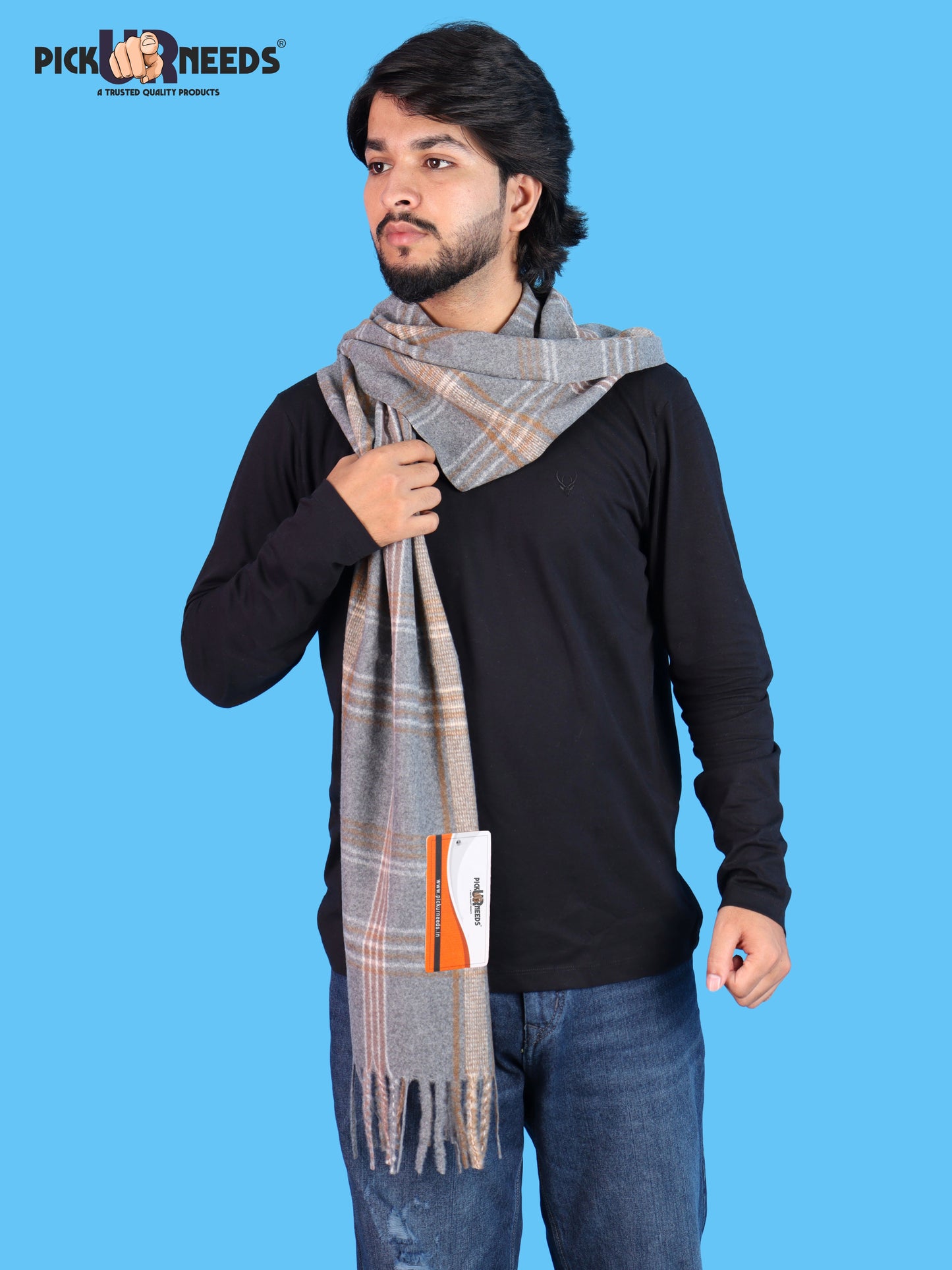 Pick Ur Needs Men’s Winter Muffler Shawl Soft Warm Checkered Scarf with Fringes  Stylish Neck Wrap for Men & Boys  Winter Wear Accessory