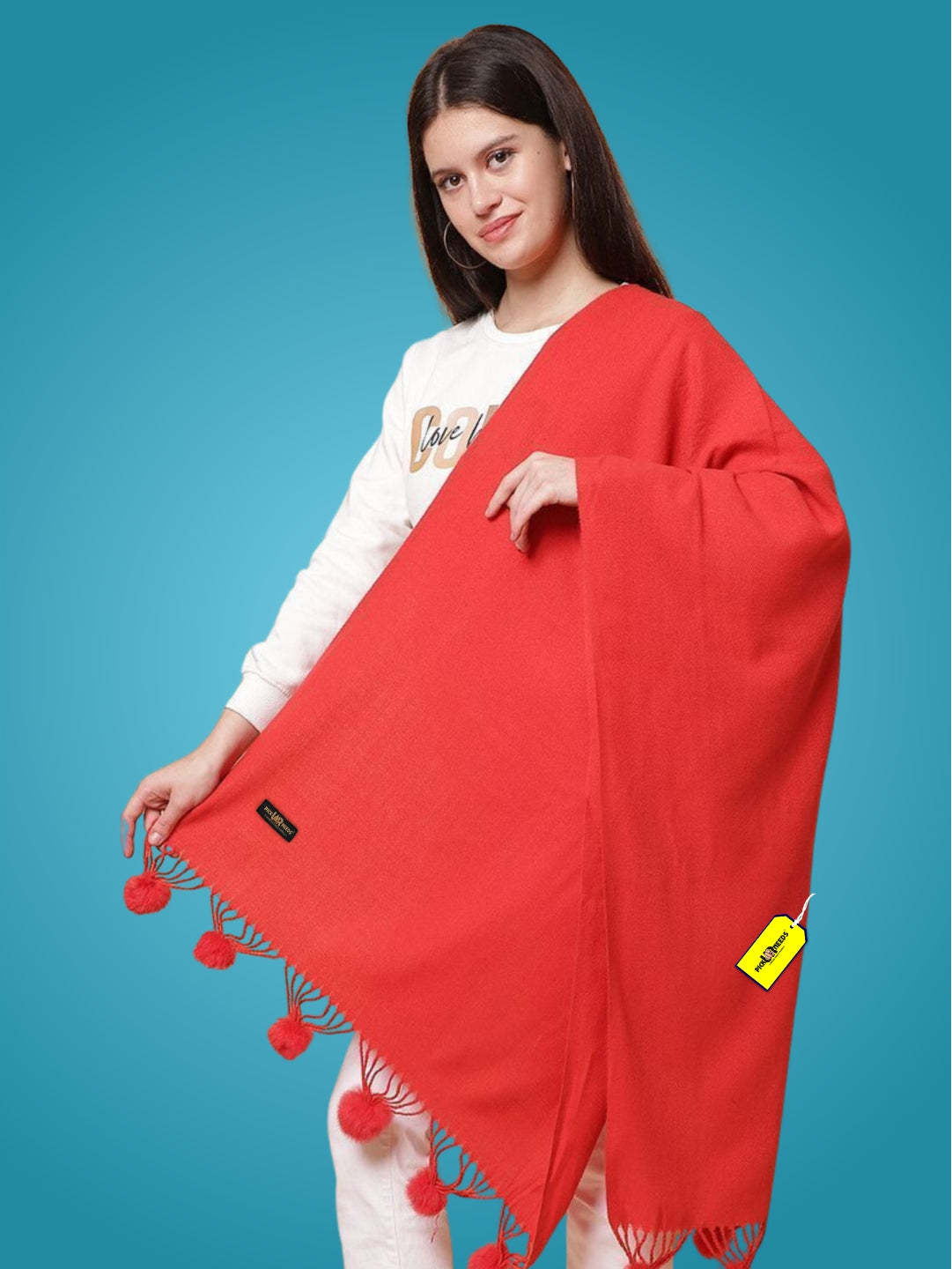 Pick Ur Needs Premium Women’s Wool Blend Scarf Soft Woolen Shawl Winter Stole with Tassels & Pom Poms