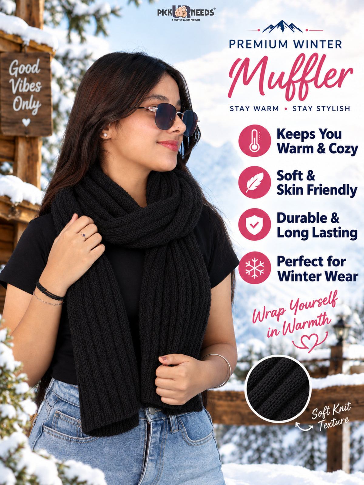 Pick Ur Needs Women Girls Premium Knitted Muffler Soft Cozy Winter Neck Scarf Long Warm Wrap Stylish Winter Accessory