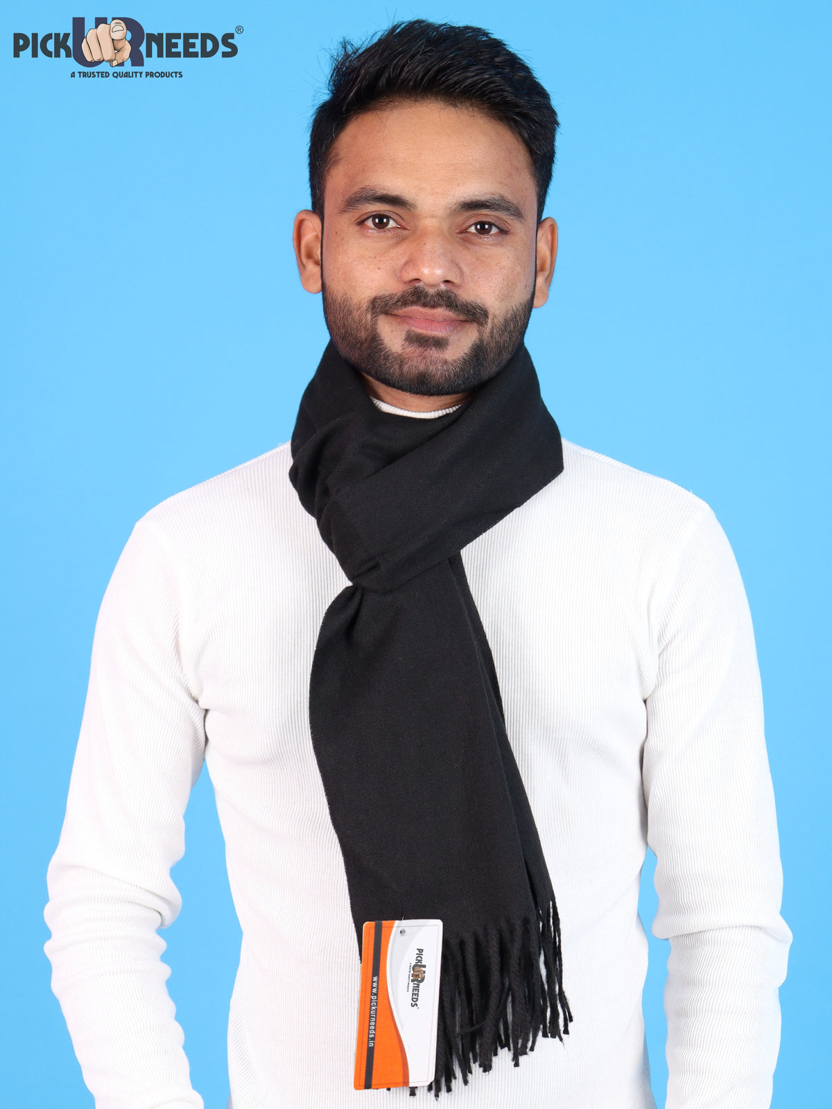 Pick Ur Needs Men’s Woolen Muffler Scarf Soft Warm Boys Winter Neck Wrap, Elegant Solid Style, Long Design with Decorative Fringes