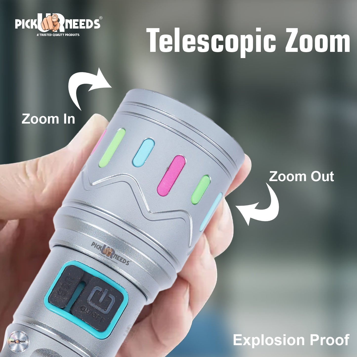 Pick Ur Needs Rechargeable 100W Small Search Metal Torch+3 Brightness Mode+Side RWB COB LED 3 hrs Torch Emergency Light