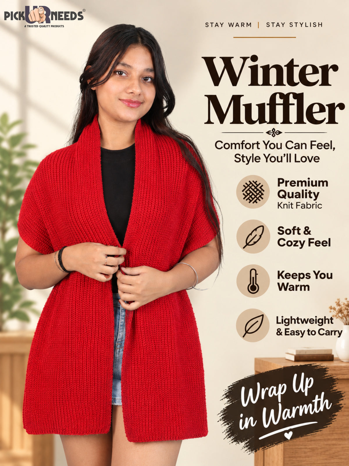Pick Ur Needs Soft Warm Winter Muffler Shawl Stole Knitted Wrap for Girls & Women Stylish Lightweight Shoulder Scarf