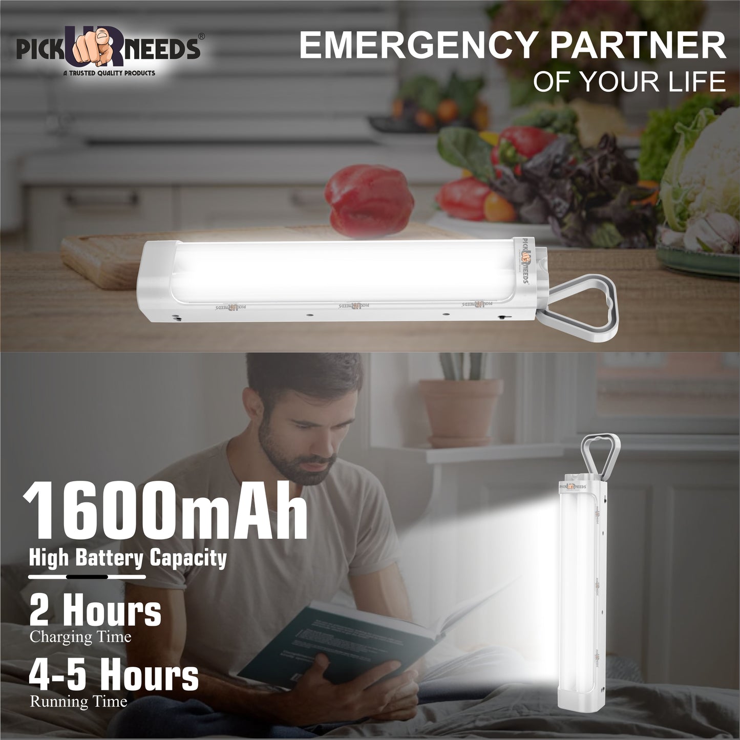 Pick Ur Needs Chargeable Emergency Light With Touch Sensor On / Off 2 High Brightness LED Tube 5 hrs Lantern Emergency Light