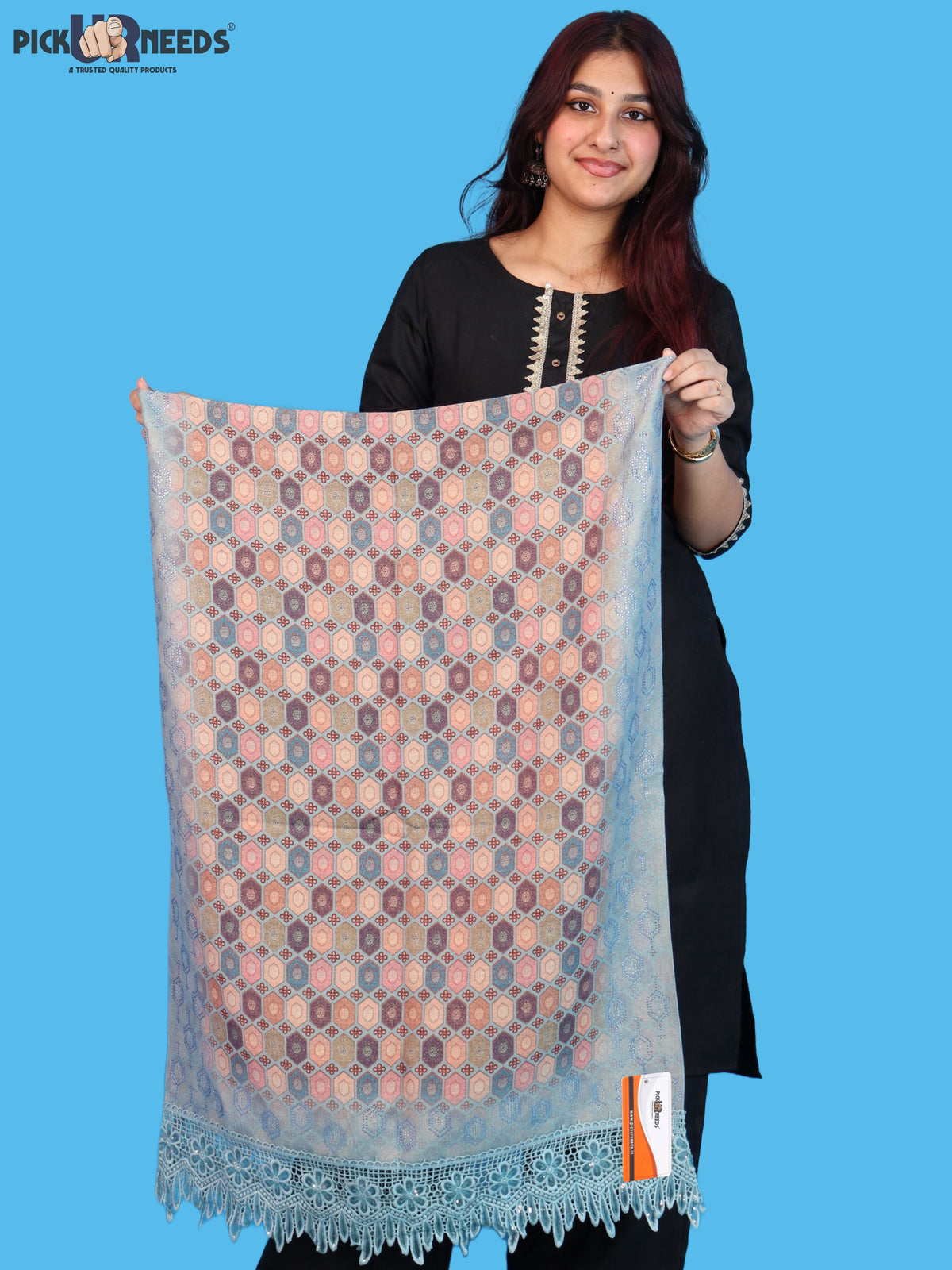Pick Ur Needs Premium Stylish Womens & Girls Elegant Woolen Shawl Soft Warm Printed Stole with Lace Tassels