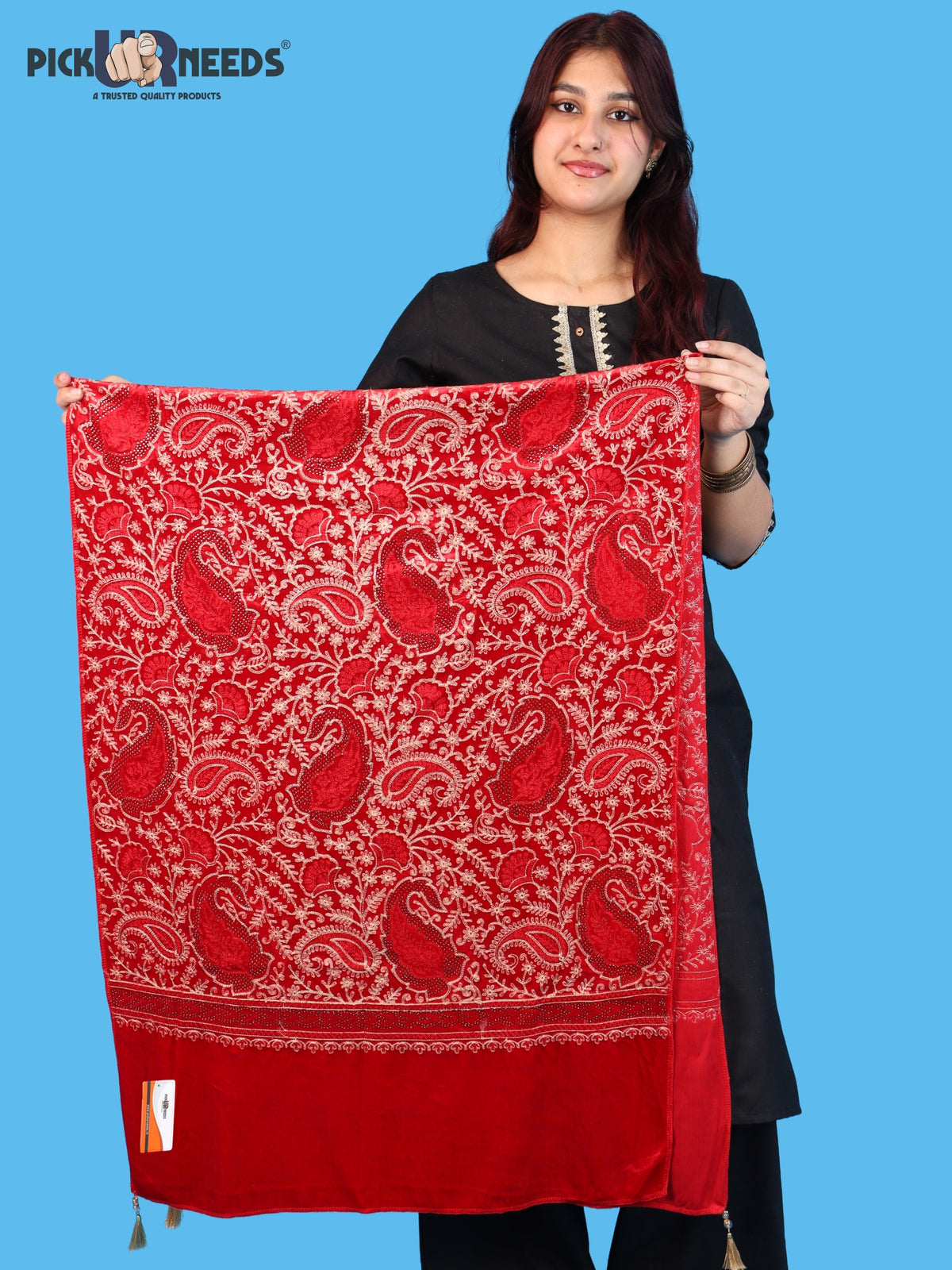 Pick Ur Needs Premium Winter Shawl for Women Ultra Soft & Cozy Warm Velvet Fabric with Rich Traditional Floral Design For Girls