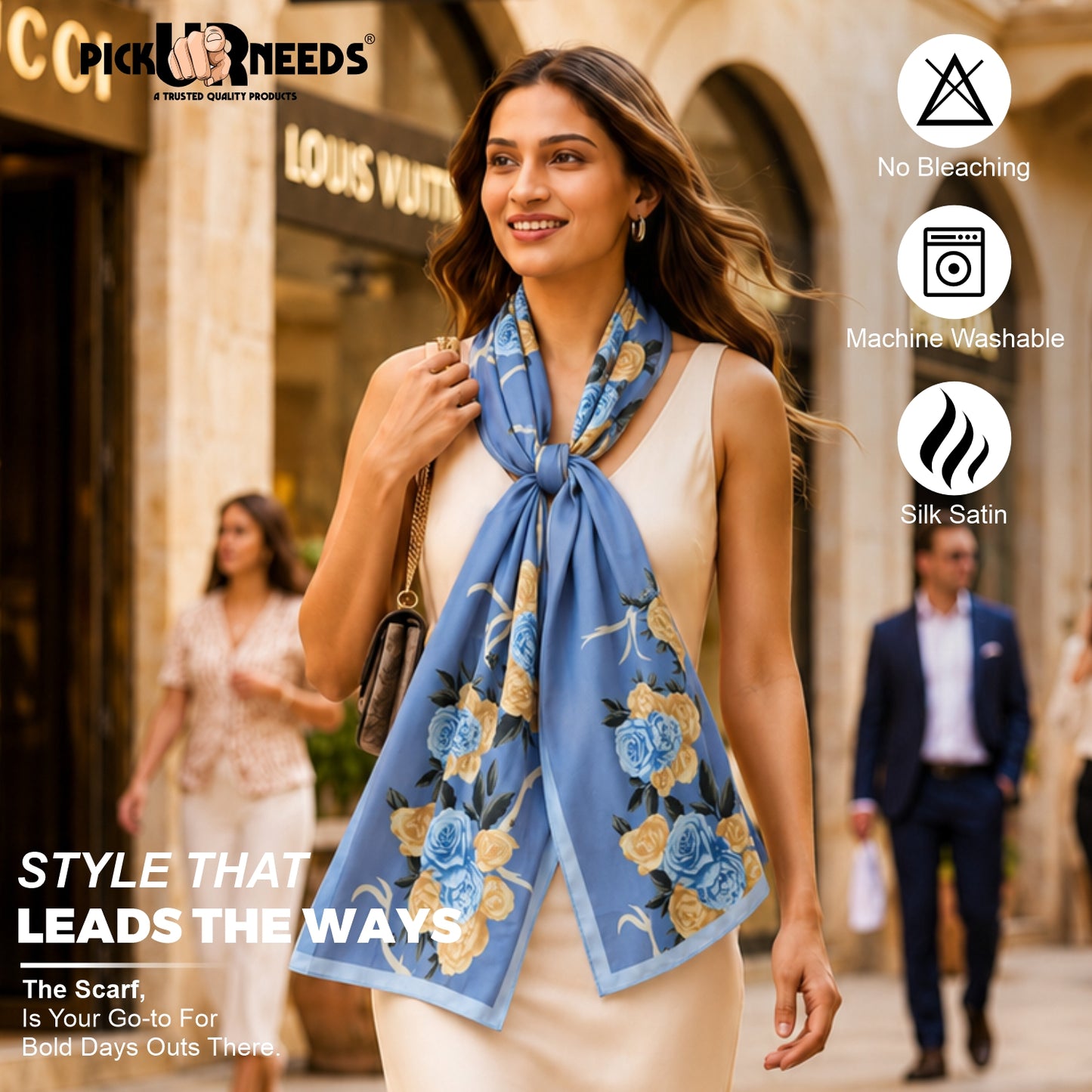 Pick Ur Needs Summer Silk Floral Printed Scarf for Womens & Girls Elegant Neck, Head & Shoulder Wrap Soft Lightweight Fashion Stole