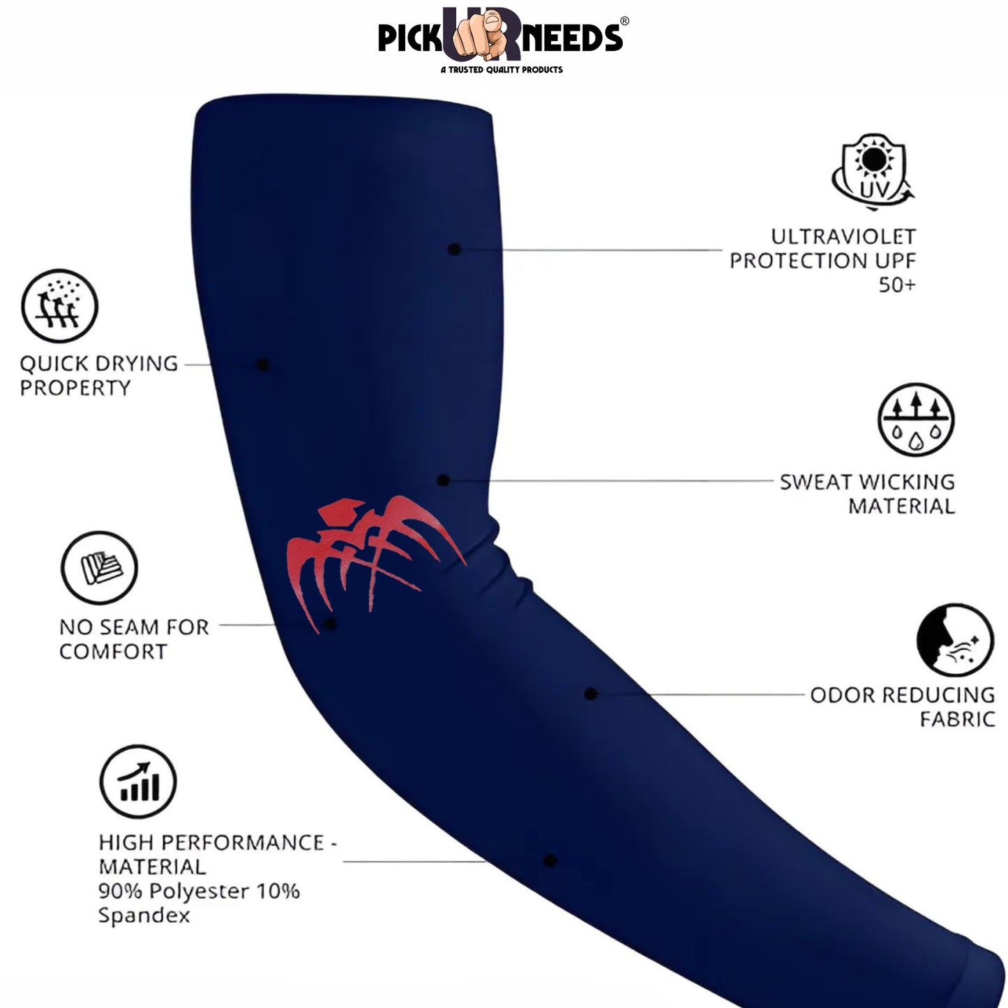 Pick Ur Needs UV Protection Arm Sleeves with Thumb Holes, Nylon Sun Protection Hand Cover for Running and Cycling, Unisex