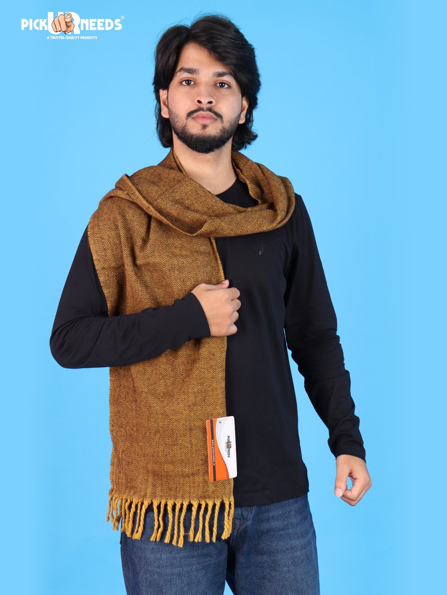 Pick Ur Needs Men's Muffler With Multi Color Strips Design Woolem Blend Fabric Stylish Tussles Ends Muffler For Men