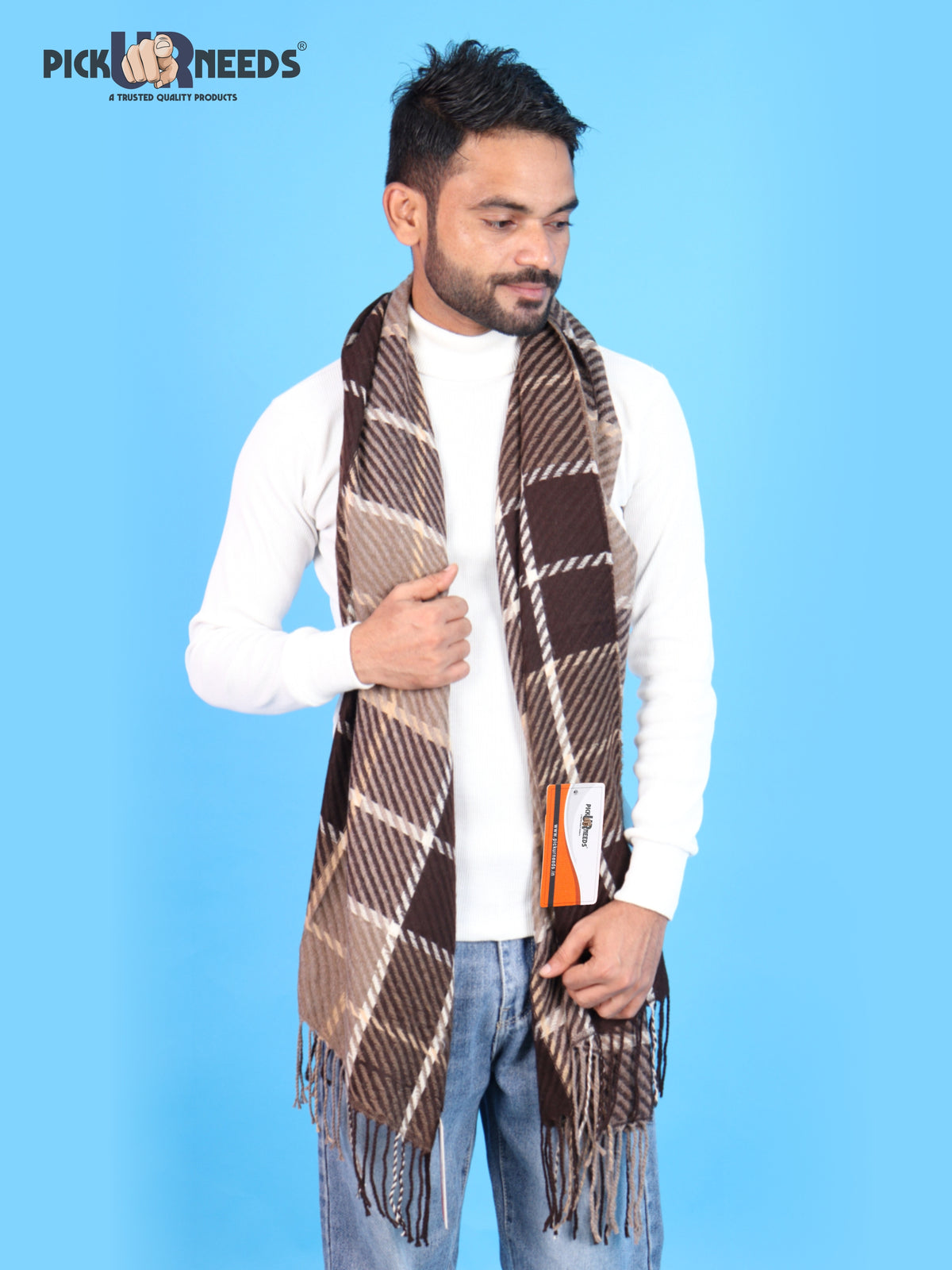 Pick Ur Needs Premium Winter Shawl & Muffler for Men & Boys | Soft Warm Checkered Pattern Woolen Style Stole Stylish Long Scarf with Fringed Ends Comfortable Neck Wrap for Winter Wear