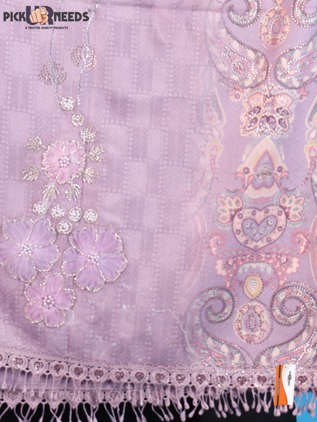 Pick Ur Needs Womens Designer Winter Elegant Floral Embellished Paisley Print Girls Shawl with Decorative Fringe Border
