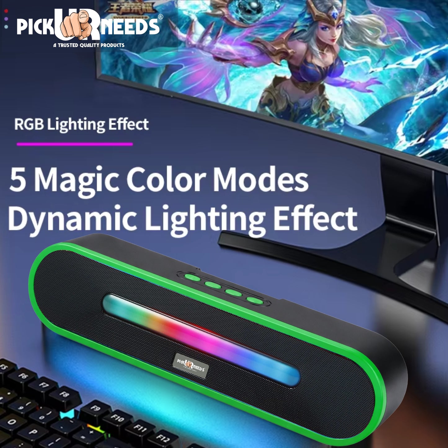 Pick Ur Needs Portable Bluetooth Speaker 1800mAh with RGB LED Lights | Wireless Speaker with USB, TF Card & AUX | Deep Bass Sound Bar for Home & Outdoor