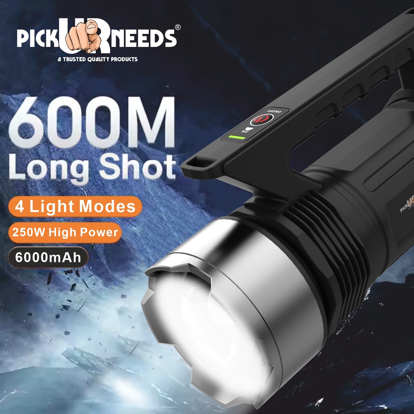 Pick Ur Needs Adjustable Focus 250 Watt Laser Torch Light 6000mAh Lithium Battery Metal Head 5 hrs Torch Emergency Light  (Copper)