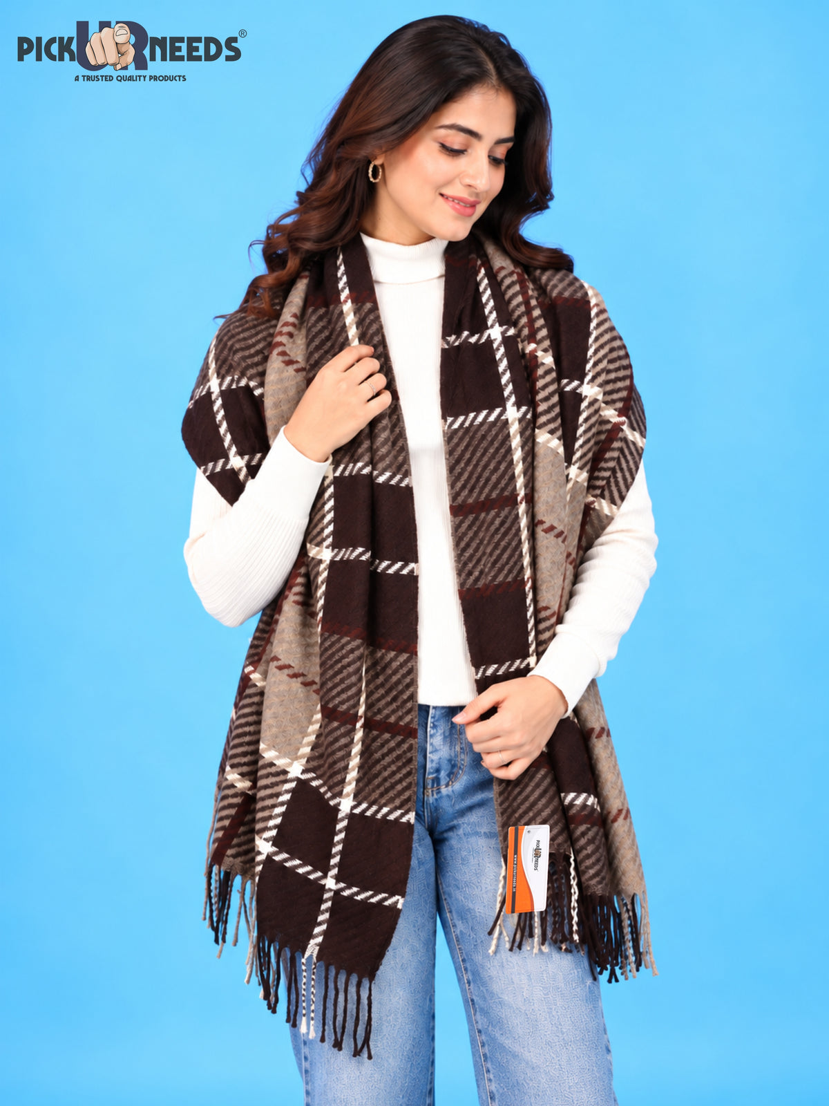 Pick Ur Needs Women's Winter Shawl & Muffler Soft Warm Checkered Printed Stole with Tassels Stylish Neck Wrap Scarf for Women & Girls