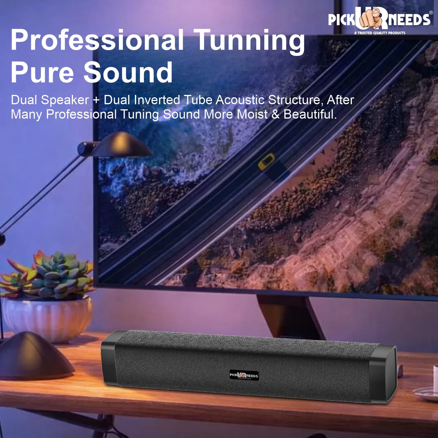 Pick Ur Needs Rechargeable 10W Wireless Bluetooth Soundbar Speaker with 1200mAh Battery, FM Radio, TF Card, USB & AUX Support – 4 Hours Playtime Home & Outdoor Speakers