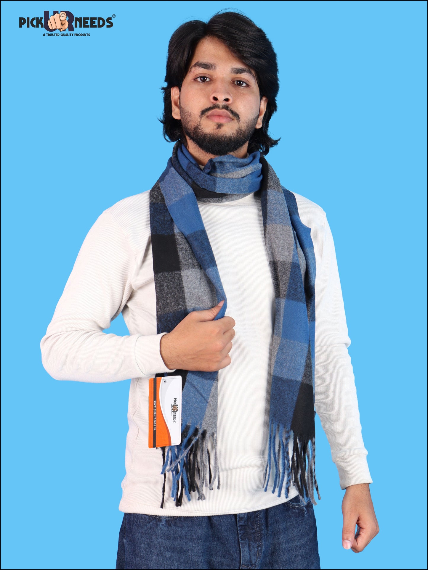 Pick Ur Needs Men’s Winter Muffler Shawl Soft Warm Checkered Scarf with Fringes  Stylish Neck Wrap for Men & Boys  Winter Wear Accessory