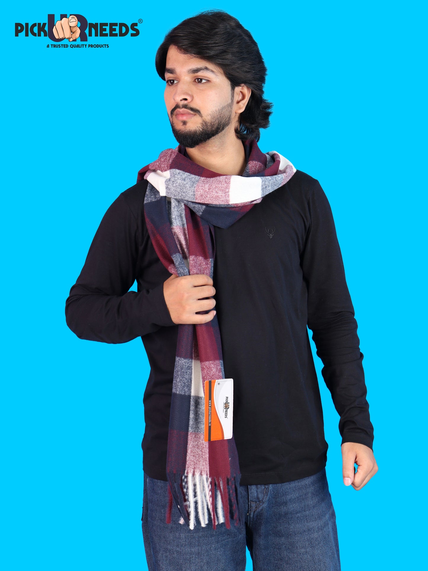 Pick Ur Needs Men’s Winter Muffler Shawl Soft Warm Checkered Scarf with Fringes  Stylish Neck Wrap for Men & Boys  Winter Wear Accessory