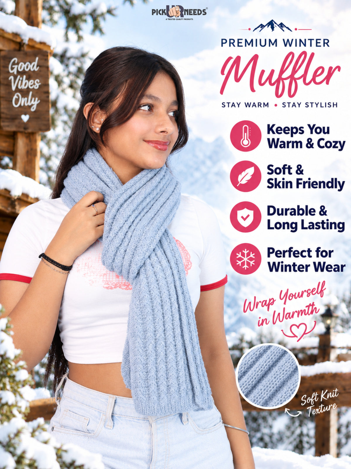 Pick Ur Needs Women Girls Premium Knitted Muffler Soft Cozy Winter Neck Scarf Long Warm Wrap Stylish Winter Accessory