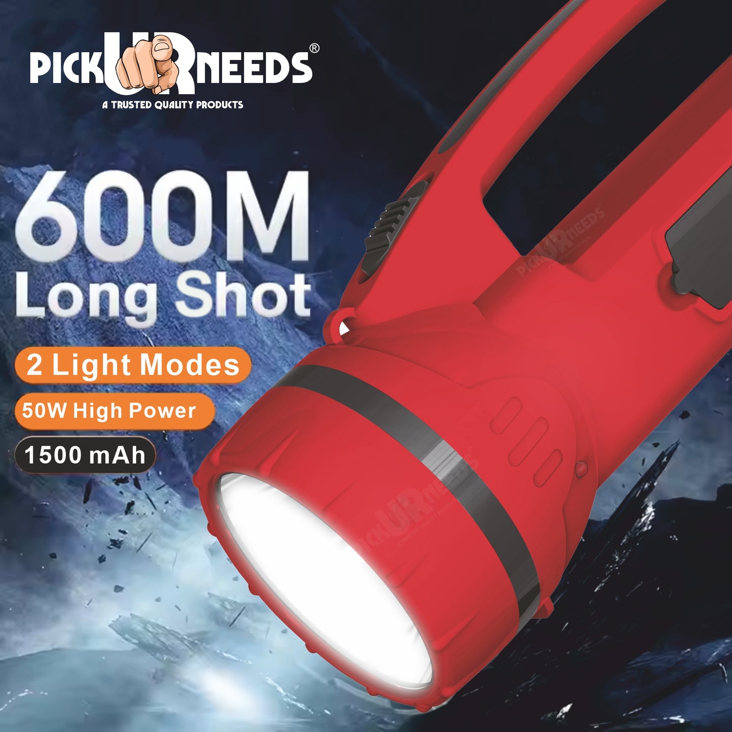 Pick Ur Needs 50W Long Range Rechargeable Search Laser with 1500mAh Battery, 18 SMD Bright 8 hrs Torch Emergency Light  (Yellow)