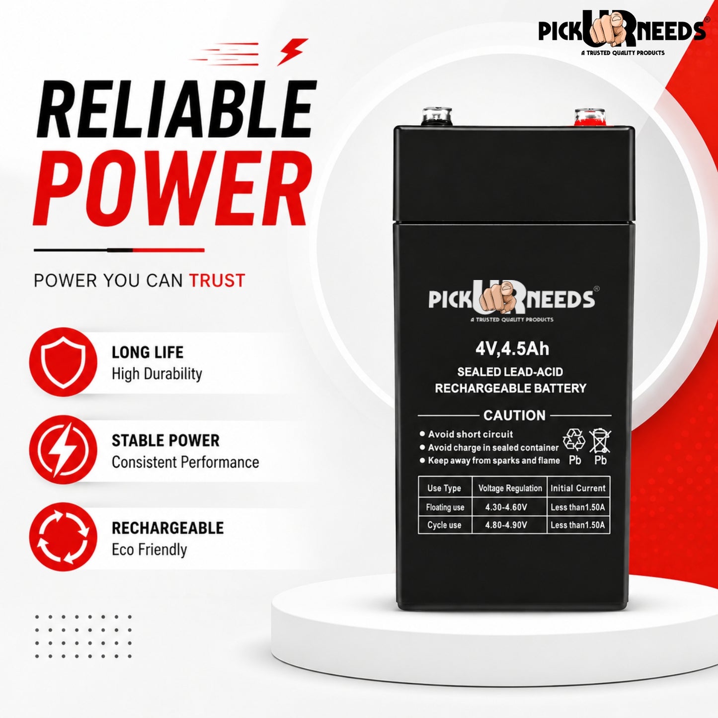 Pick Ur Needs 4500mAH Emergency Light Rechargeable Lead Acid   Battery