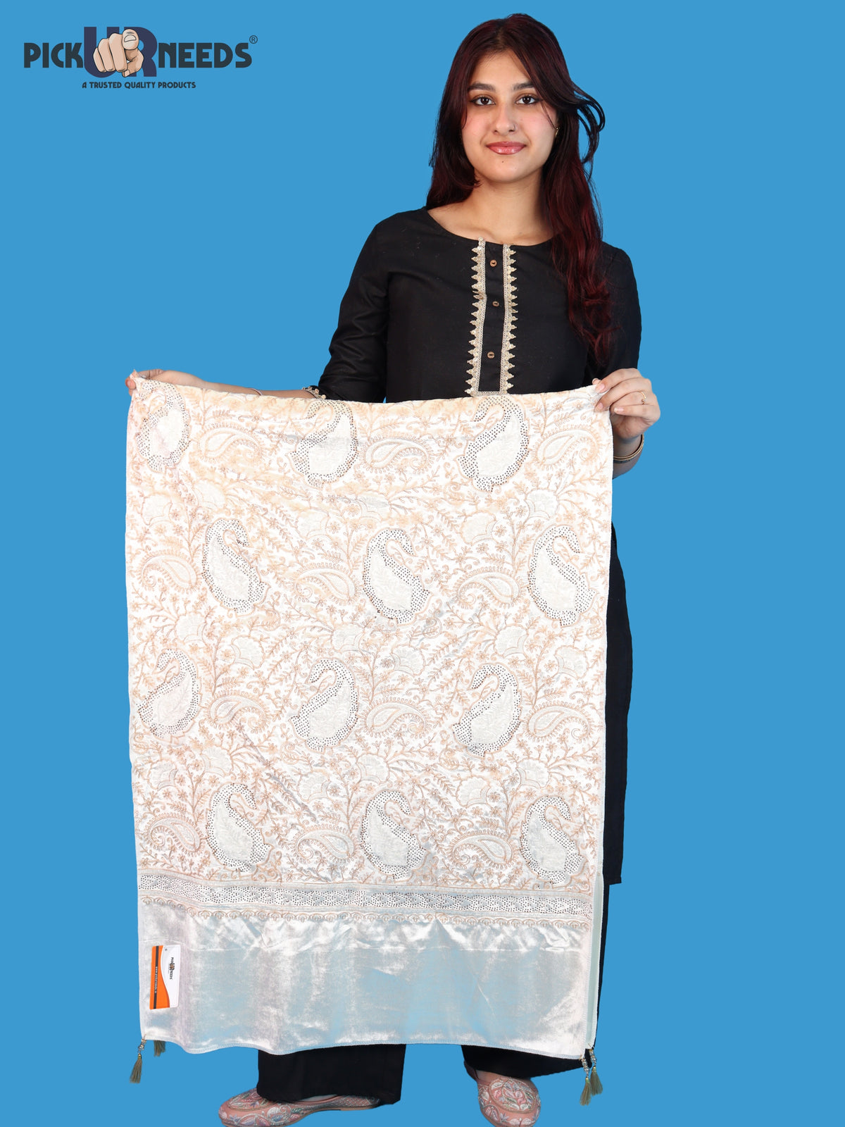 Pick Ur Needs Premium Winter Shawl for Women Ultra Soft & Cozy Warm Velvet Fabric with Rich Traditional Floral Design For Girls