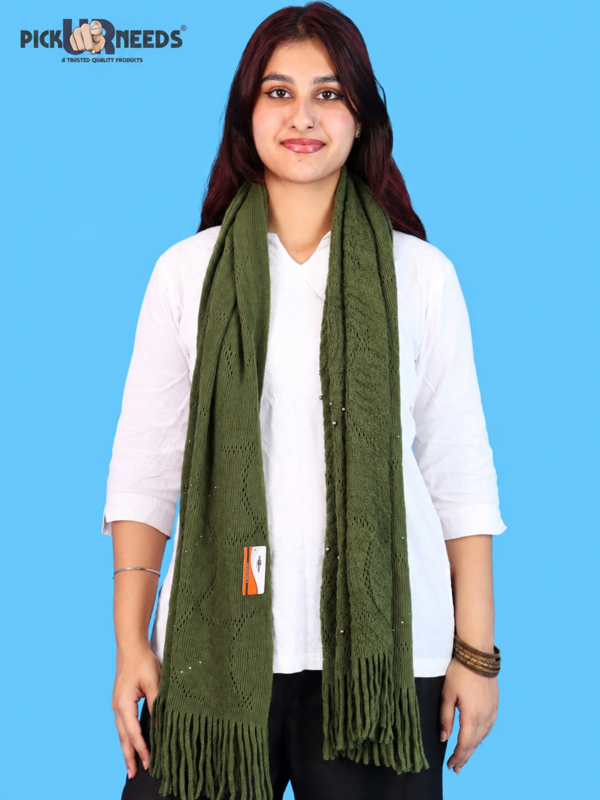 Pick Ur Needs Women & Girls Winter Warm Woolen Shawl Stole with Pearl Work & Fringes – Soft Stylish Wrap