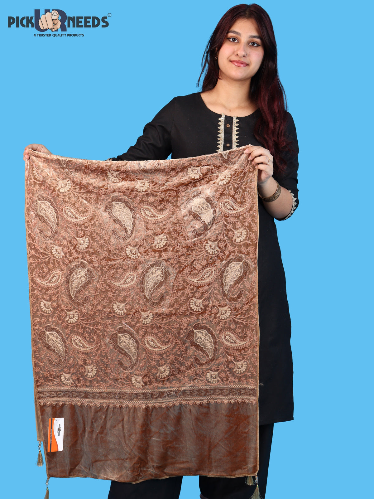 Pick Ur Needs Premium Winter Shawl for Women Ultra Soft & Cozy Warm Velvet Fabric with Rich Traditional Floral Design For Girls