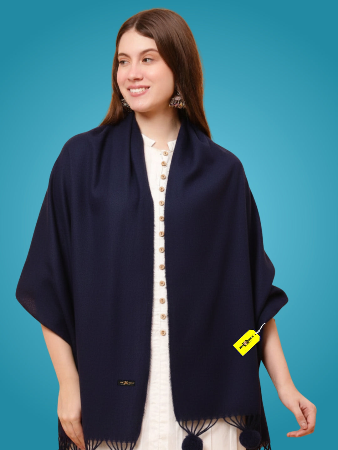 Pick Ur Needs Premium Women’s Wool Blend Scarf Soft Woolen Shawl Winter Stole with Tassels & Pom Poms