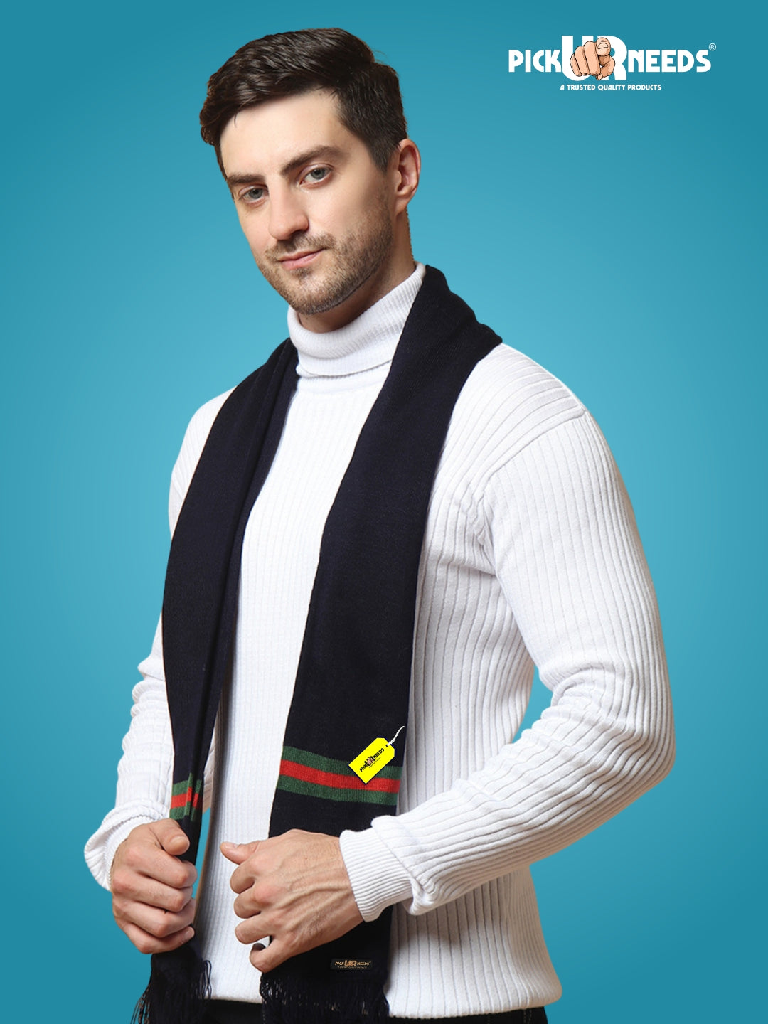 Pick Ur Needs Premium Woolen Muffler for Men Soft Warm Winter Scarf Stylish Striped Design Long & Comfortable Neck Wrap