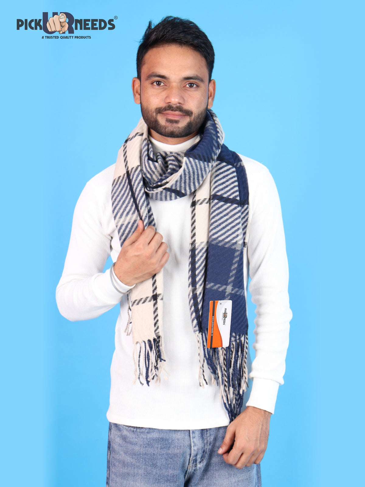 Pick Ur Needs Premium Winter Shawl & Muffler for Men & Boys | Soft Warm Checkered Pattern Woolen Style Stole Stylish Long Scarf with Fringed Ends Comfortable Neck Wrap for Winter Wear