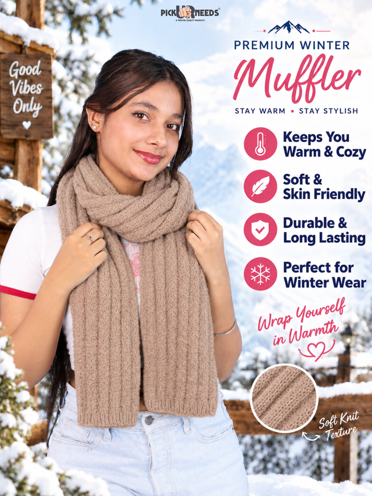 Pick Ur Needs Women Girls Premium Knitted Muffler Soft Cozy Winter Neck Scarf Long Warm Wrap Stylish Winter Accessory