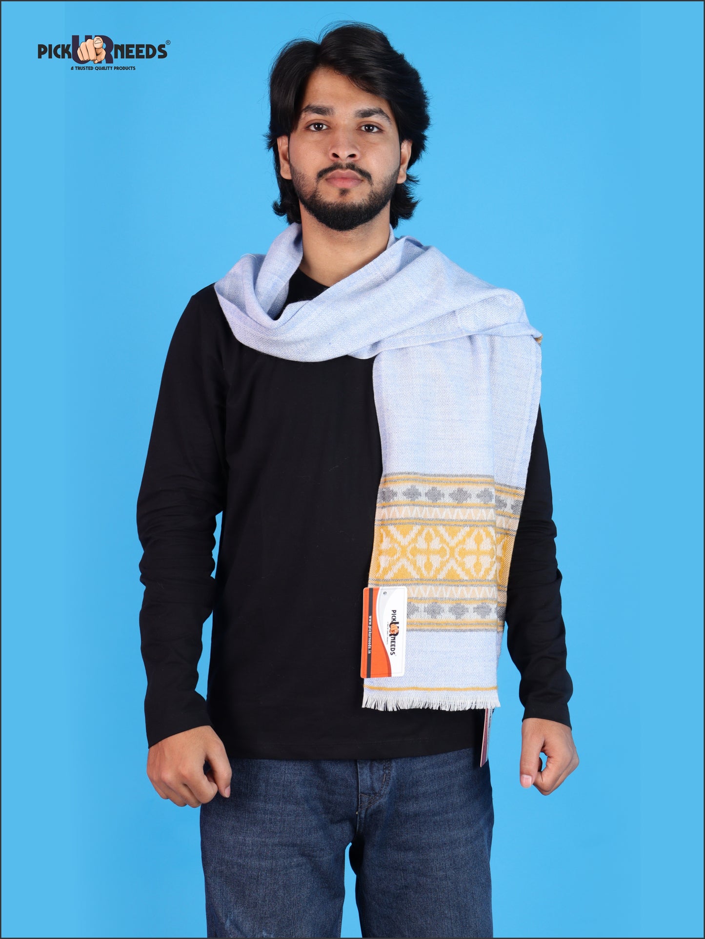 Pick Ur Needs Kullu Muffler for Men & Boys Traditional Woolen Winter Scarf with Elegant Woven Pattern & Fringed Ends Soft Warm Stole for Men