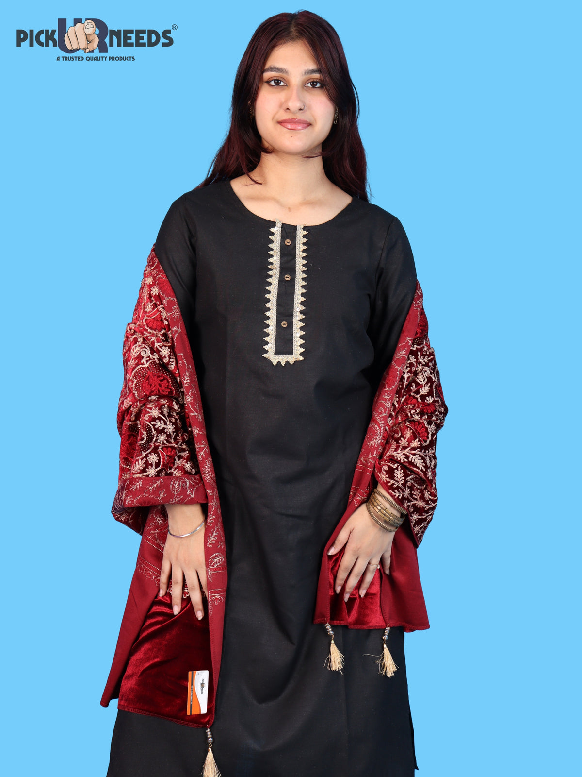 Pick Ur Needs Premium Winter Shawl for Women Ultra Soft & Cozy Warm Velvet Fabric with Rich Traditional Floral Design For Girls