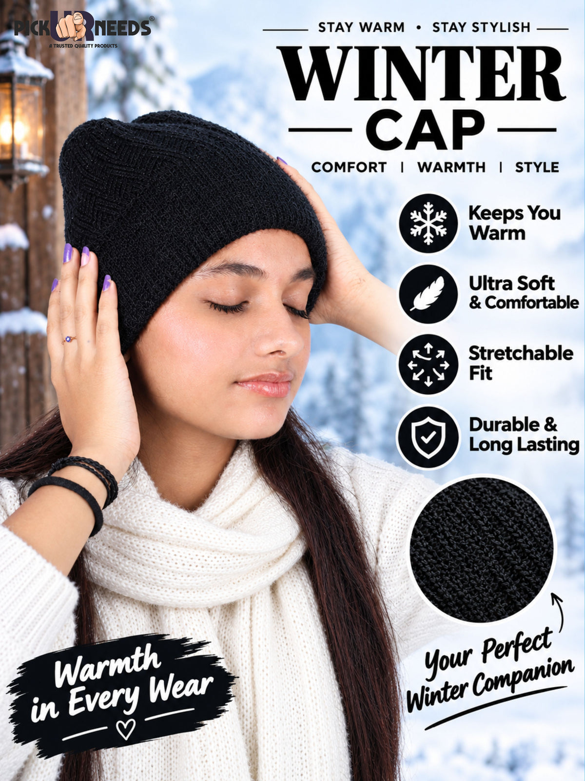 Pick Ur Needs Women & Girls Winter Beanie Cap Cozy & Soft Knitted Warm Hat with Stretchable Fit