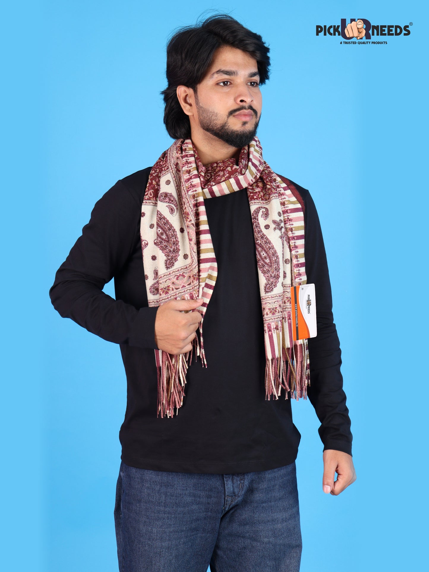 Pick Ur Needs Men’s Premium Winter Shawl Stole Stylish Paisley Print Wrap Scarf For Boys with Soft Feel & Fringed Finish
