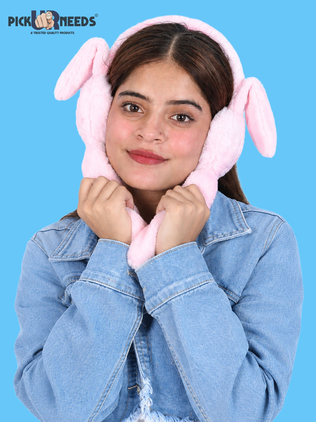Pick Ur Needs Plush Bunny Cute Earmuffs for Girls & Women with RGB LED Lights,Ultra Soft Warm Winter Moving Flapping Ears Muffs