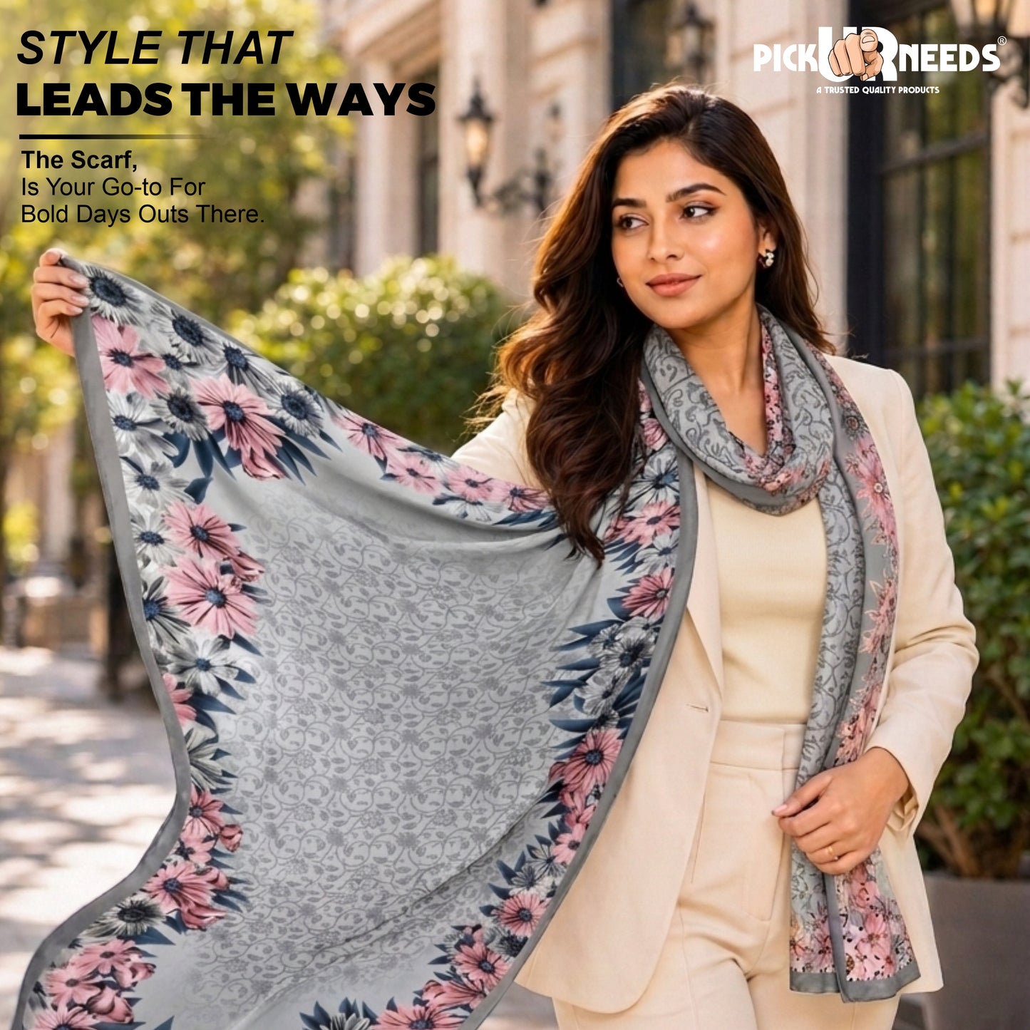 Pick Ur Needs Premium Summer Satin Silk Floral Printed Scarf for Womens & Girls Neck, Head, Shoulder Wrap Stole