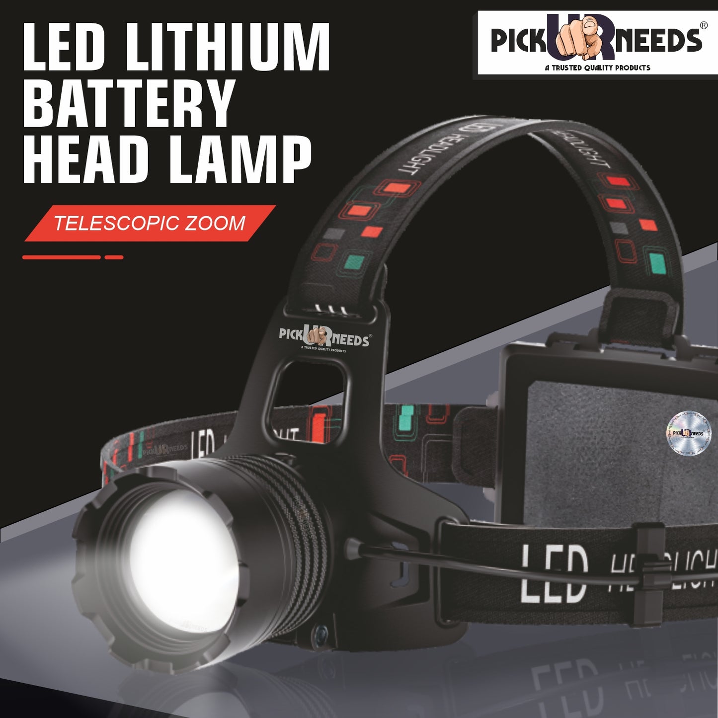 Pick Ur Needs 250W Emergency Head Lamp Light 6000mAh Power Bank Battery With Zooming Feature Torch (Black, 11 cm, Rechargeable)
