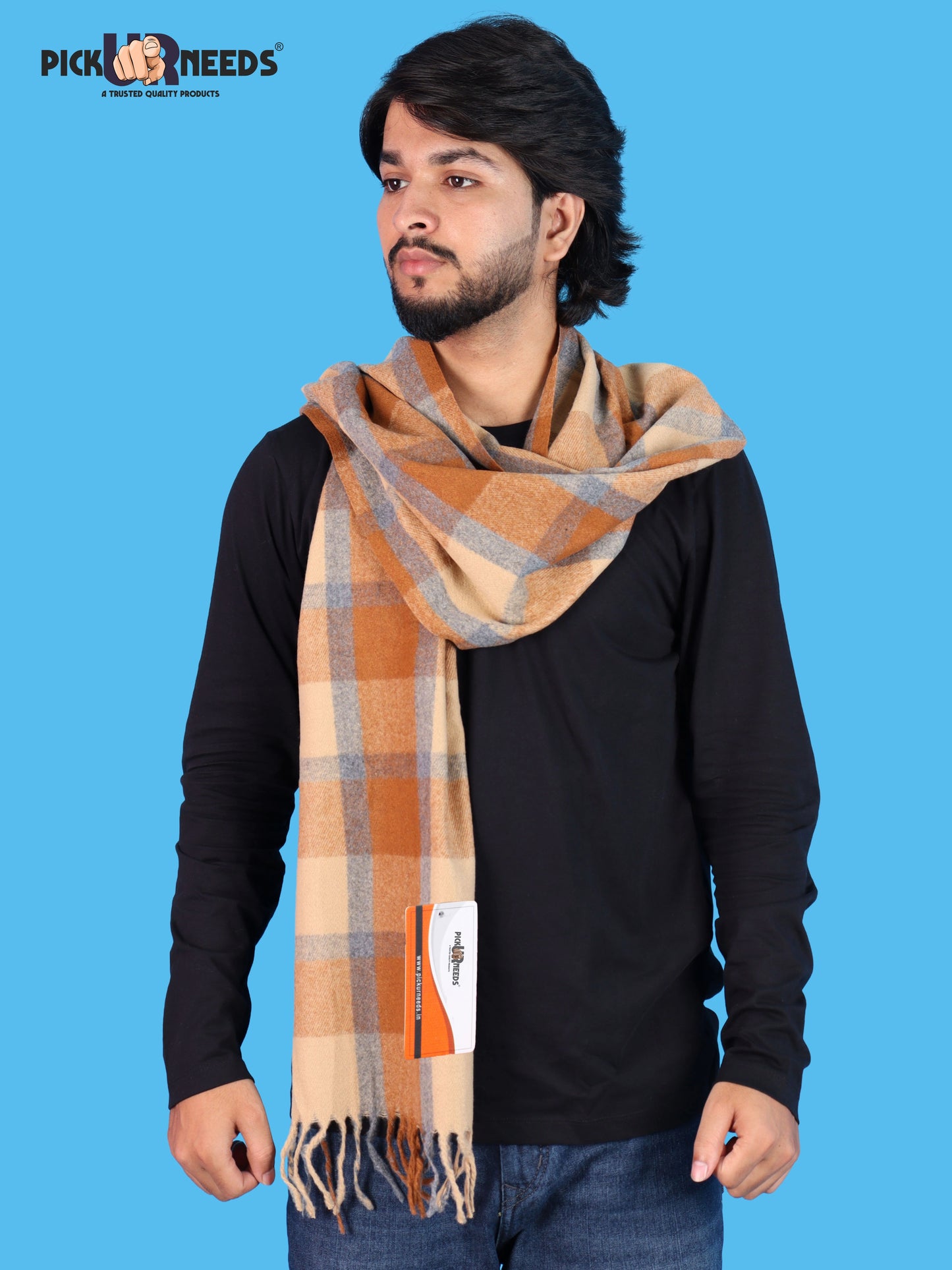 Pick Ur Needs Men’s Winter Muffler Shawl Soft Warm Checkered Scarf with Fringes  Stylish Neck Wrap for Men & Boys  Winter Wear Accessory